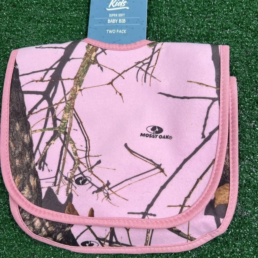 Carstens Mossy Oak Kids Pink Camo Super‎ Soft Baby Bib 2-Pack NWT